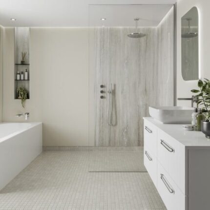 Silver Travertine Matt Bathroom Cladding