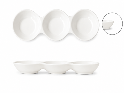 2-Pack White Ceramic Triple Compartment Serving Dishes – 20 × 7 × 2.5 cm