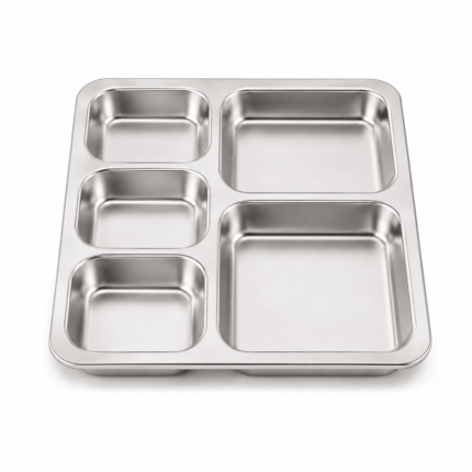 Stainless Steel 5-Section Divided Food Tray – 38.1 × 30.5 × 3 cm